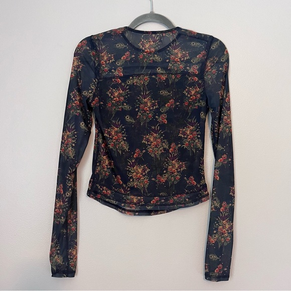 Natural Life Sloane Floral Mesh Long Sleeve Boho Crewneck Shirt Top Black Small - Picture 6 of 7
